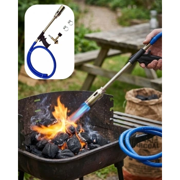 Lpg Pürmüz Alev Tabancası Hortumlu Ayarlanabilir Gazlı Alev Yakıcı Kamp Ve Mangal Başlatıcı