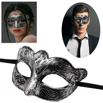 Maskeli Balo Antik Gri Gümüş Eskitilmiş Maske Balo Venedik (5263)