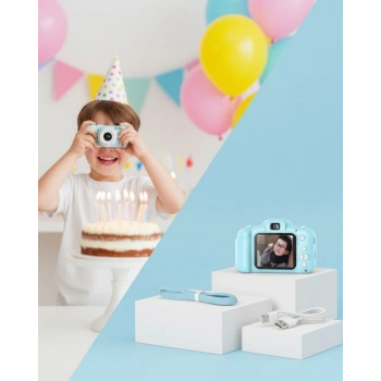 Mavi Kompakt Dijital Kamera Hd Video Ve Fotoğraf Çekim Özellikli Usb Bağlantılı