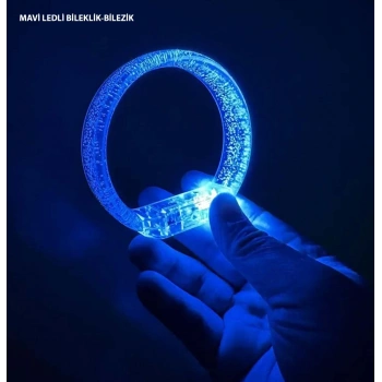 Mavi Led Işıklı Baskı Yapılabilen Pilli Bileklik Bilezik 1,5 cm Genişlik (5263)