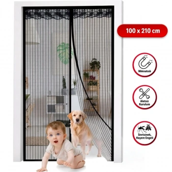 Mıknatıslı Kapı Sinekliği Siyah 100x210 cm Otomatik Kapanan Manyetik Tül Sineklik (5263)