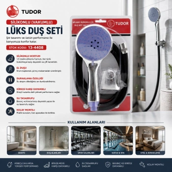 MİLANO VAKUMLU - SİLİKON LÜKS DUŞ SETİ DUŞ BAŞLIK=MİX SİLİKON HORTUM=1.5MT MAFSAL=3 KADEME (5263)