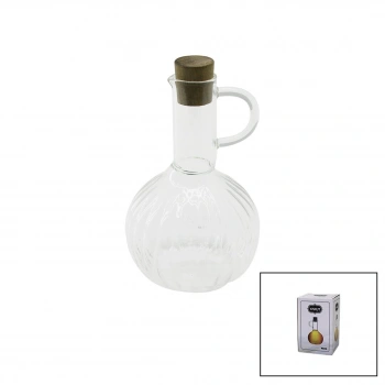 MİNİ CAM YAĞDANLIK ÇİZGİLİ DESEN 300ML AHŞAP BAMBU MANTAR TIPA (5263)