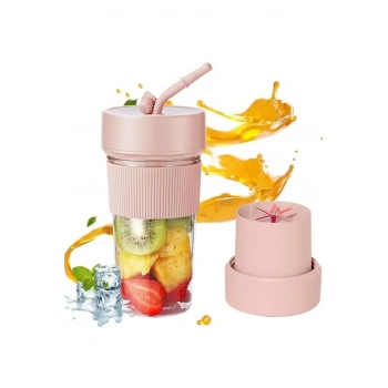 Mini Taşınabilir Mikser 350 Ml Smoothie Makinesi Meyve Sıkacağı Şarj Edilebilir Blender Pembe