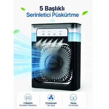 Modern Püskürtmeli Masaüstü Fan  Geniş Su Haznesi, 5 Sis Çıkışı, 3 Kademe Fan Gücü