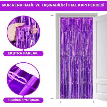 Mor Renk Ekstra Metalize Parlak Saçaklı Arka Fon Perde İthal A Kalite 1x2 Metre (5263)