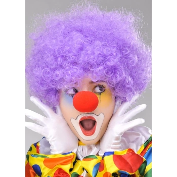 Mor Renk Kıvırcık Afro Bonus Peruk Takma Saç ve Kırmızı Burun Seti (5263)