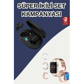 Nabız Ölçer Hediye Bileklikli Akıllı Saat Ve Dijital Göstergeli Bluetooth Kulaklık Çoklu Şarj Girişi