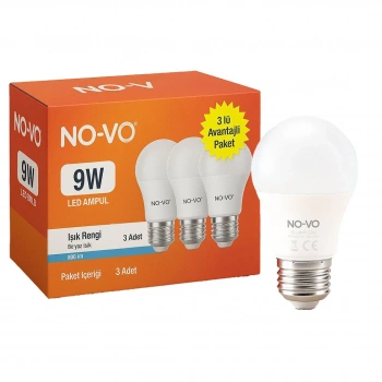 NO-VO 3LÜ AVANTAJ PAKET 9W BEYAZ LED AMPUL E27 806LM 6500K 15.000 SAAT ÖMÜR (5263)