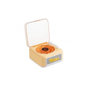 Nostalji Mini Plak Görünümlü Radyolu Bluetooth Hoparlör 3d Ses Dalgası Retro Müzik Plak Sarı