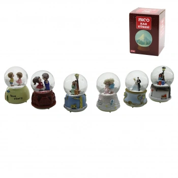 ORTA BOY - 8CM PİLLİ - IŞIKLI MÜZİKLİ KAR KÜRESİ CAM İNSAN FİGÜRLÜ - DESEN MİX RENKLİ HERHANGİ BİR TANESİ GÖNDERİLİR (5263)