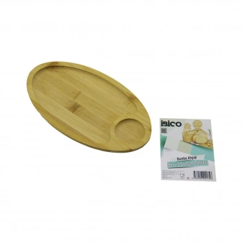 OVAL 2 BÖLMELİ=1+1 AHŞAP BAMBU SERVİS SUNUM TEPSİ - TAHTASI MİNİ TEPSİ 25 X 14 X 1.4CM (5263)