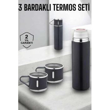 Paslanmaz Çelik 3’lü Termos Seti Vakumlu Ve 8 Saat Isı Koruma