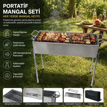 PASLANMAZ MANGAL PORTATİF AYAKLI - STANDLI 70CM (5263)