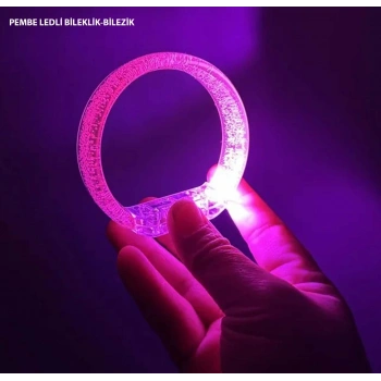 Pembe Led Işıklı Baskı Yapılabilen Pilli Bileklik Bilezik 1,5 cm Genişlik (5263)