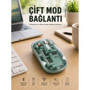 Pilli Kablosuz Mouse Bluetooth Ve Usb Uyumlu Sessiz Tıklama Yeni Nesil