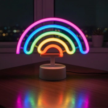 Plastik Gökkuşağı Neon LED Işık – Dekoratif Renkli Masaüstü ve Ambiyans Aydınlatması (5263)