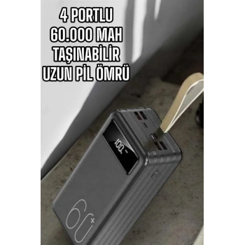 Powerbank 60.000 Mah Dijital Göstergeli 4 Portlu Taşınabilir