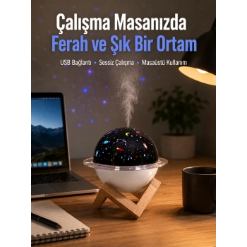 Projektör Işıklı Ve Aromaterapi Destekli Taşınabilir Nemlendirici Cihaz Usb Bağlantılı
