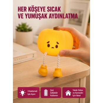 Pumpkin Led Night Light Dokunmatik Şarjlı Silikon Gece Lambası Yeni Nesil