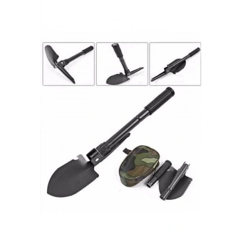 Pusulalı Katlanabilen Portatif Çantalı Mini Kazma Kürek Seti