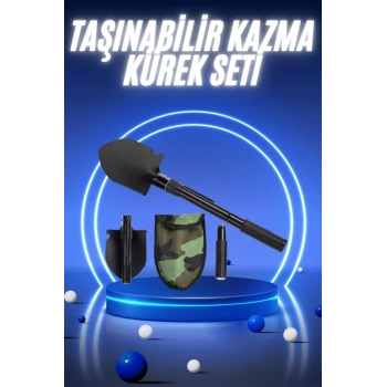 Pusulalı Katlanabilir Kazma Kürek Kamp Seti Kamp Küreği Portatif Çantalı