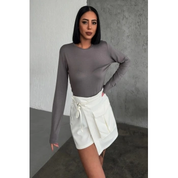 Rahat Ve Şık Uzun Kollu Bisiklet Yaka Likralı Viskon Penye Body Füme