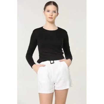 Rahat Ve Şık Uzun Kollu Bisiklet Yaka Likralı Viskon Penye Body Siyah