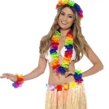 Rengarenk Hawaii Kolye Taç Bileklik Seti 4 Parça (5263)