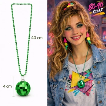 Retro Disko Topu Şekilli 80'ler 90'lar Yeşil Renk Plastik Kolye (5263)