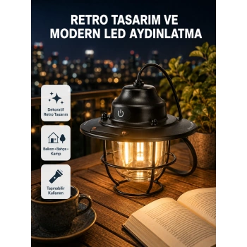 Retro Kamp Lambası Su Geçirmez Taşınabilir Gece Işığı Uzun Pil Ömürlü