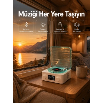 Retro Tasarımlı Gece Lambalı Bluetooth Hoparlör – Saat Ve Pil Göstergeli