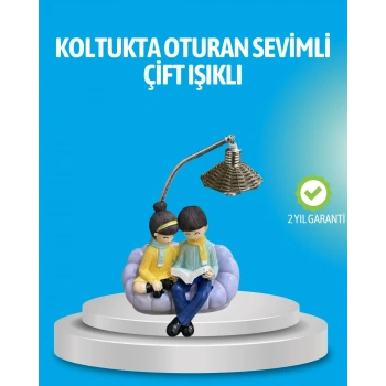 Romantik Çift Figürlü Okuyan Çift Masa Lambası Dekoratif Led Aydınlatma