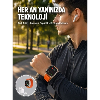 S8 Ultra Akıllı Saat Ve Bluetooth Kablosuz Kulaklık 2’li Set Yeni Nesil