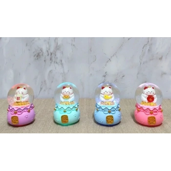 Şans Kedisi Işıklı Kar Küresi Alk4914