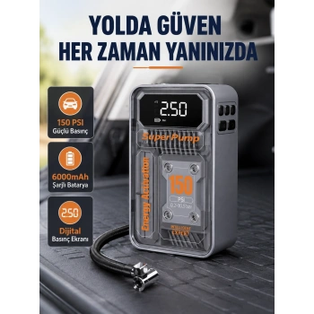 Şarjlı Kablosuz Hava Pompası – 150 Psı Basınç, Led Ekran Ve 6000mah Batarya