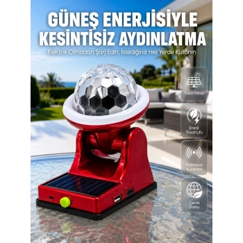 Şarjlı Rgb Projektör Lamba Güneş Enerjili Çok Fonksiyonlu Disco Işık Lambası