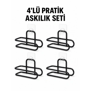 Siyah Metal Wc Kağıtlık Yapışkanlı Duvar Tipi Tuvalet Kağıdı Tutucu Seti 4 Adet