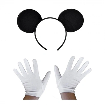 Siyah Mickey Mouse Tacı ve Beyaz Eldiven Seti (5263)