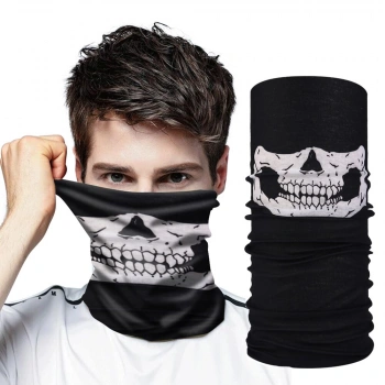 Siyah Renk Dikişsiz Çok Fonksiyonlu Çene Kafatası Yüz Maskesi Baf Buff Bandana Boyunluk Bileklik (5263)
