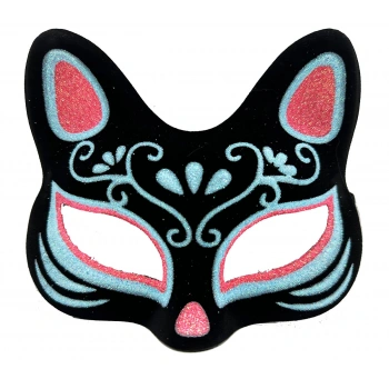 Siyah Renk Süet Kaplama Üzeri Mavi Kırmızı Simli Kedi Maskesi 17x14 cm (5263)