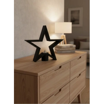 Siyah Yıldız Şeklinde Mumluk Loş Işık Dekor Aksesuarı