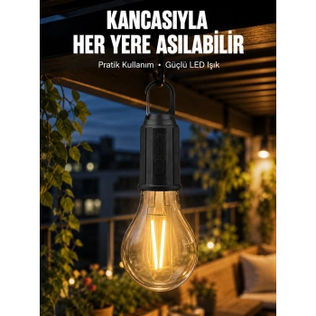 Taşınabilir Şarjlı Led Ampul Askılı Lamba Kamp Bahçe Lambası