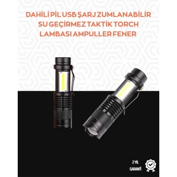 Taşınabilir Şarjlı Led Fener - 4 Modlu, 2000lm, Ayarlanabilir Odak