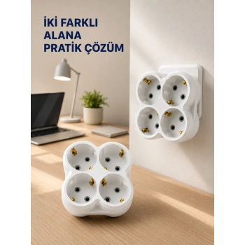 Tek Prizi 4’lü Yapan Priz Adaptörü Direkt Prize Takılan Çoklayıcı 2 Adet Set