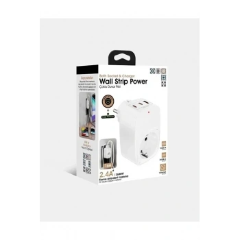 Tekli Yüksek Voltaj Korumalı Duvar Prizi 2x Type-c 1x Usb Çıkışlı Priz Grup Priz Çoğaltıcı Beyaz