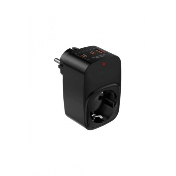 Tekli Yüksek Voltaj Korumalı Duvar Prizi 2x Type-c 1x Usb Çıkışlı Priz Grup Priz Çoğaltıcı Siyah