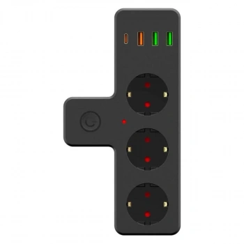Termal Akım Korumalı 3 Adet Soket,3 Adet USB ve 1 Adet Type-C Girişli 20w Priz Model 3397 (5263)