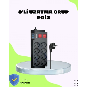 Termal Korumalı 8 Prizli 3 Usb’li Uzatma Kablosu