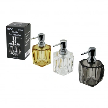 TOMBUL KARE - 4-KALPLİ GÖVDE  ŞEFFAF - RENKLİ   AKRİLİK - MİKA KRİSTAL  SIVI SABUNLUK  220ML (5263)